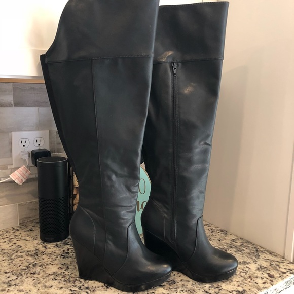 wide calf boots wedge heel